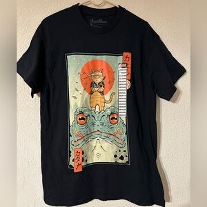 Threadless T-Shirt Black Graphic Catana And The Big Frog By Vincent Trinidad SzM